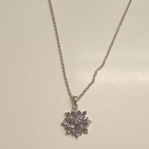 Silver 925 and Purple Amethyst Starburst Necklace